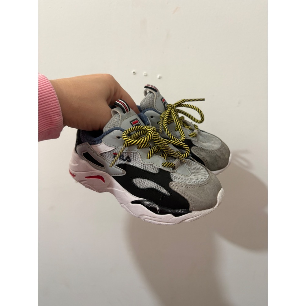 Fila Ray Tracer Kids Grey Black Red Chunky Sneakers Toddler Baby Size 10